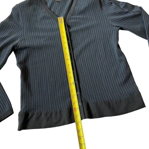 Worth Womens Wool Blend Cardigan Sweater Stripped Blue Black Sz L Lightweight - Picture 12 of 12